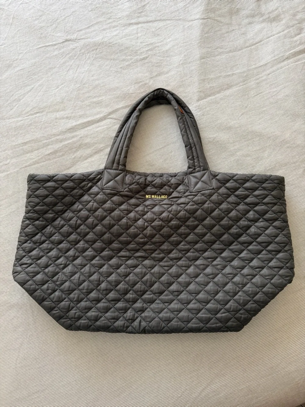 MZ Wallace Quilted Gray Tote with Gold Logo - Picture 1 of 11